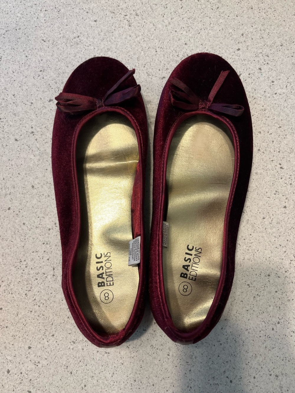 Basic Editions Velvet Ballet Flats in Burgundy